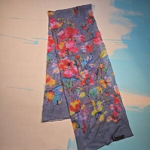 Azalea Italy Modal Silk Scarf 28x66"‎ Watercolor Floral Print Blue Pink Wrap VTG